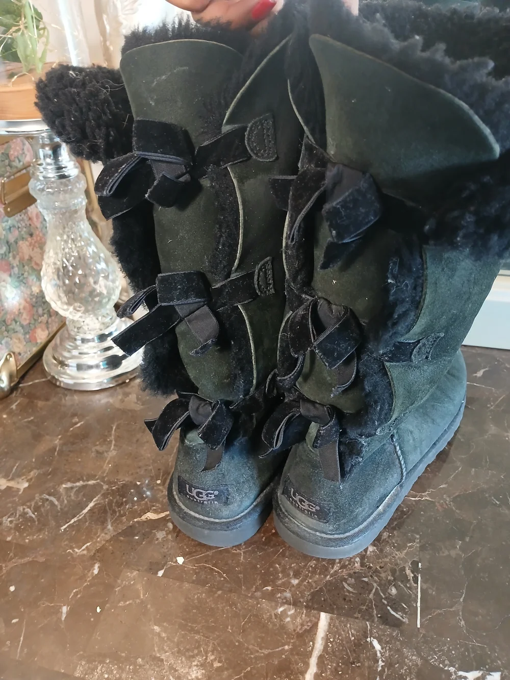 UGG Black Suede Tall Bow-Back Winter Boots